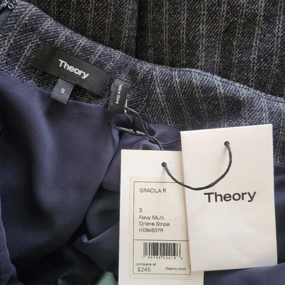 Theory Layered Look Cropped Striped Mockneck Sweater White Oxford Buttondown Top - Picture 5 of 6